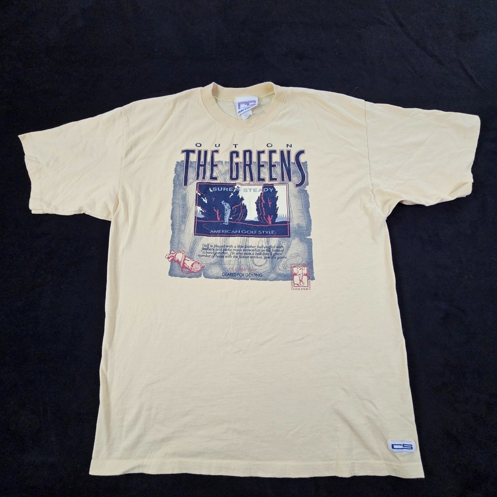 Out on the Greens American Golf Yellow Short Sleeve Cotton T-Shirt Men's L‎